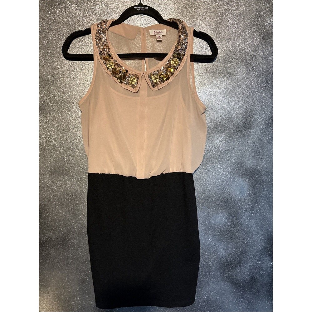 Candie's blush black sequin collar sleeveless sheath dress, size M School Work